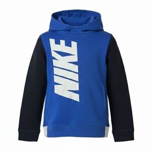 Nike Sportswear Youth S 8/10 Colorblock Hoodie Royal Blue Black Vertical Logo